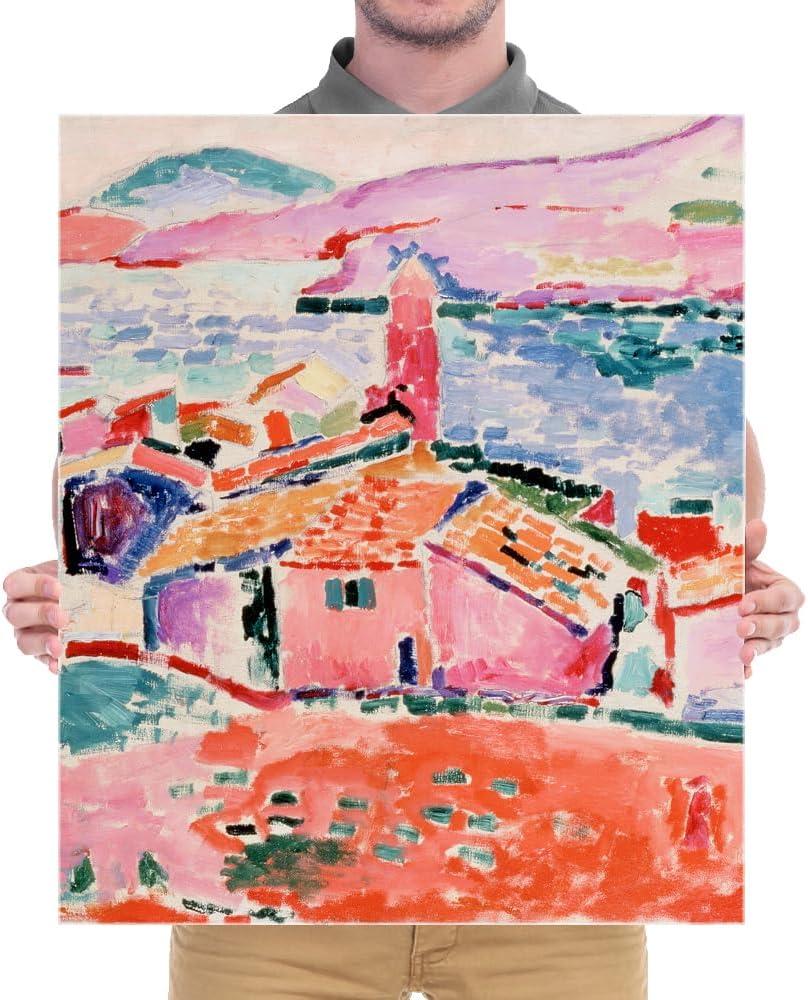 imageWieco Art Framed Wall Art View of Collioure 1905 by Henri Mattise Abstract Colorful Art Matisse Posters Canvas Prints for Wall and Home Office Decorations Bronze Gold FramePink3