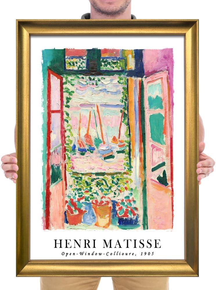 imageWieco Art Framed Wall Art View of Collioure 1905 by Henri Mattise Abstract Colorful Art Matisse Posters Canvas Prints for Wall and Home Office Decorations Bronze Gold FramePink1