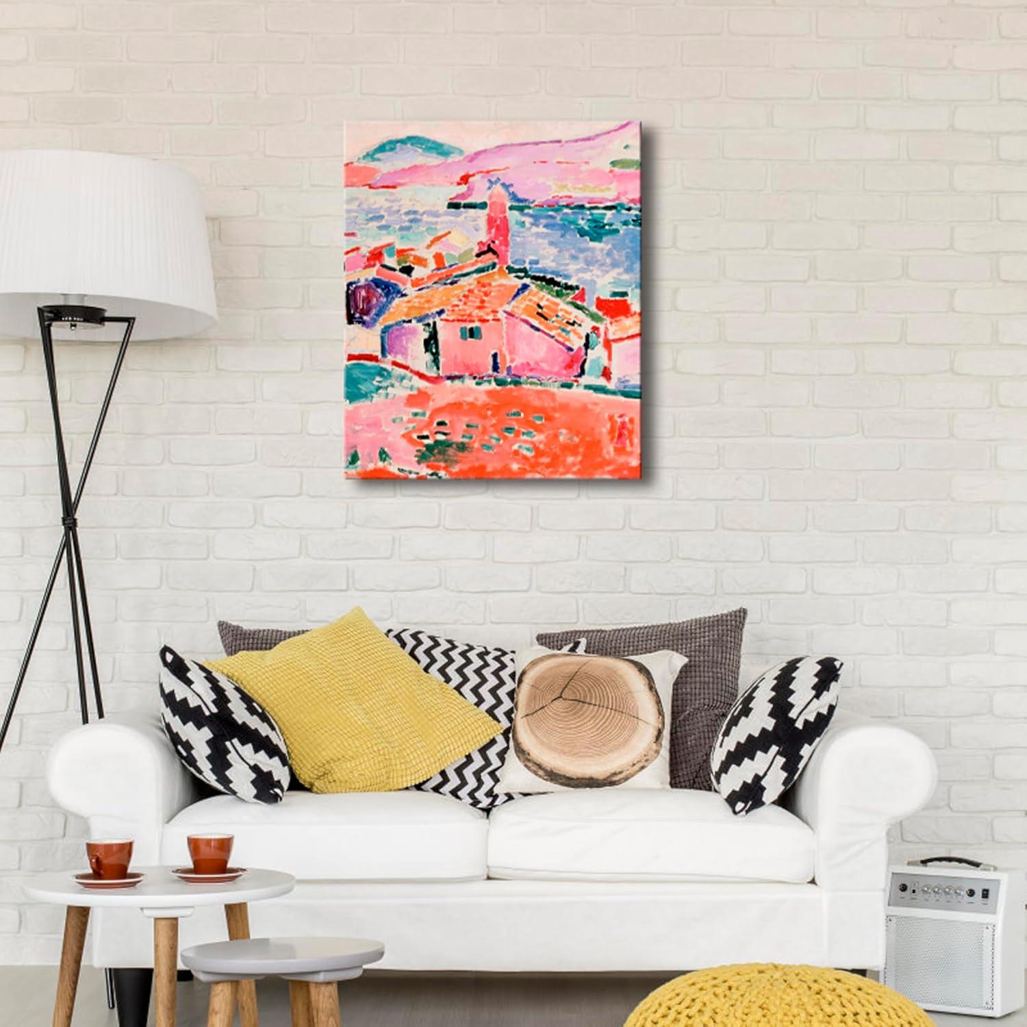 imageWieco Art Framed Wall Art View of Collioure 1905 by Henri Mattise Abstract Colorful Art Matisse Posters Canvas Prints for Wall and Home Office Decorations Bronze Gold FramePink3