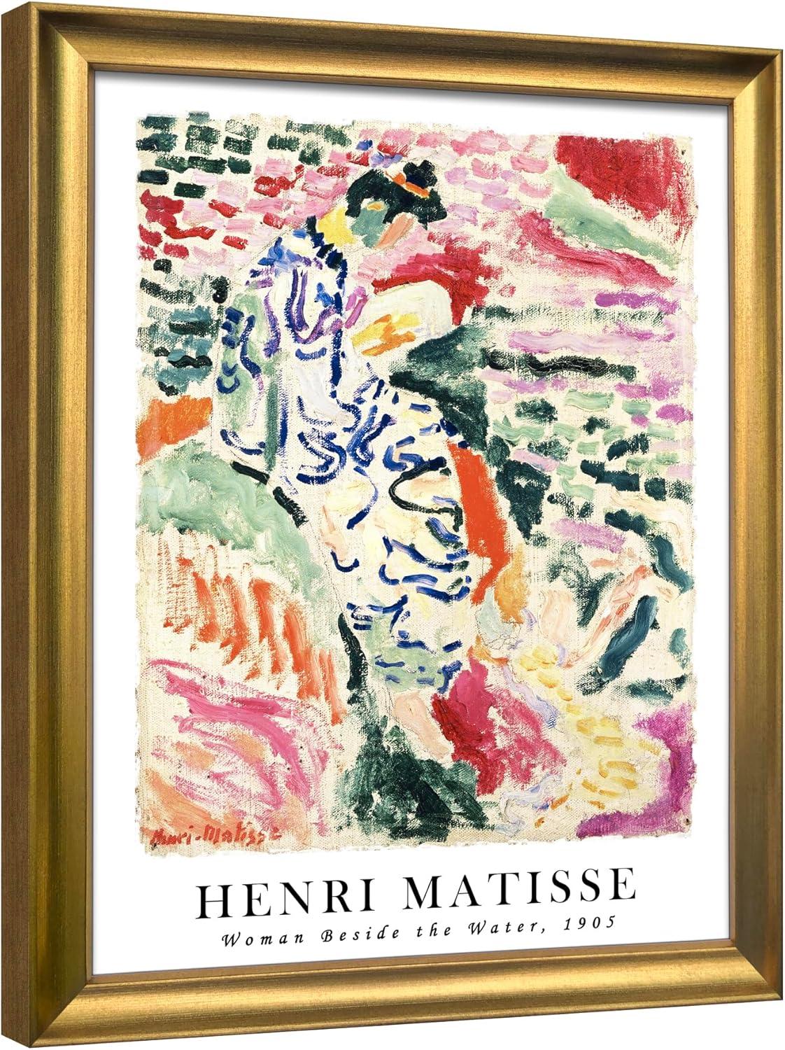 imageWieco Art Framed Wall Art View of Collioure 1905 by Henri Mattise Abstract Colorful Art Matisse Posters Canvas Prints for Wall and Home Office Decorations Bronze Gold FramePink2