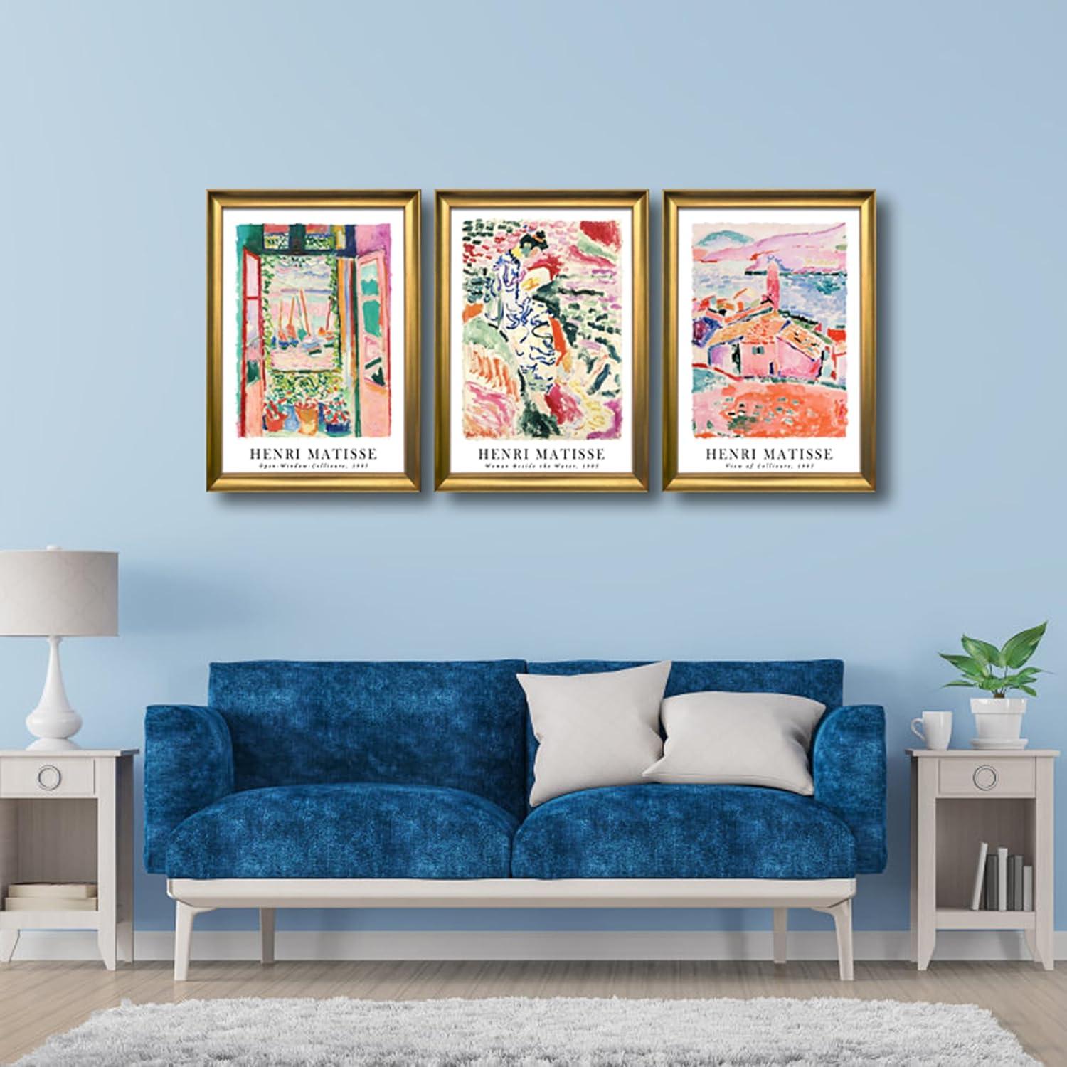 imageWieco Art Virtual Bundles Framed Wall Art by Henri Mattise Abstract Colorful Art Matisse Posters Canvas Prints for Wall and Home Office Decorations Bronze Gold Frame