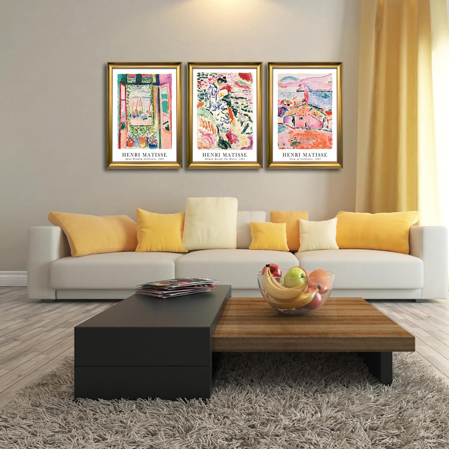 imageWieco Art Virtual Bundles Framed Wall Art by Henri Mattise Abstract Colorful Art Matisse Posters Canvas Prints for Wall and Home Office Decorations Bronze Gold Frame