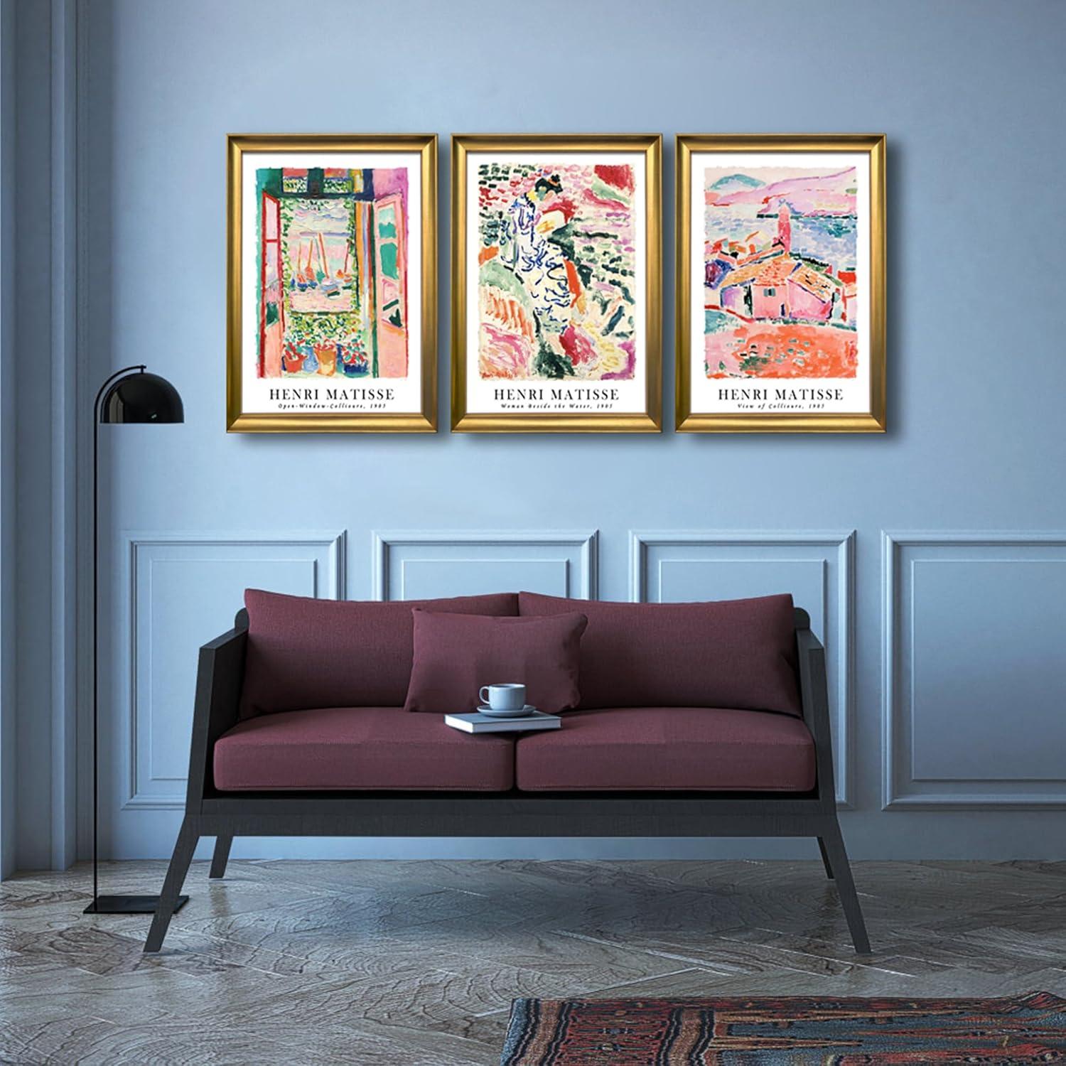 imageWieco Art Virtual Bundles Framed Wall Art by Henri Mattise Abstract Colorful Art Matisse Posters Canvas Prints for Wall and Home Office Decorations Bronze Gold Frame