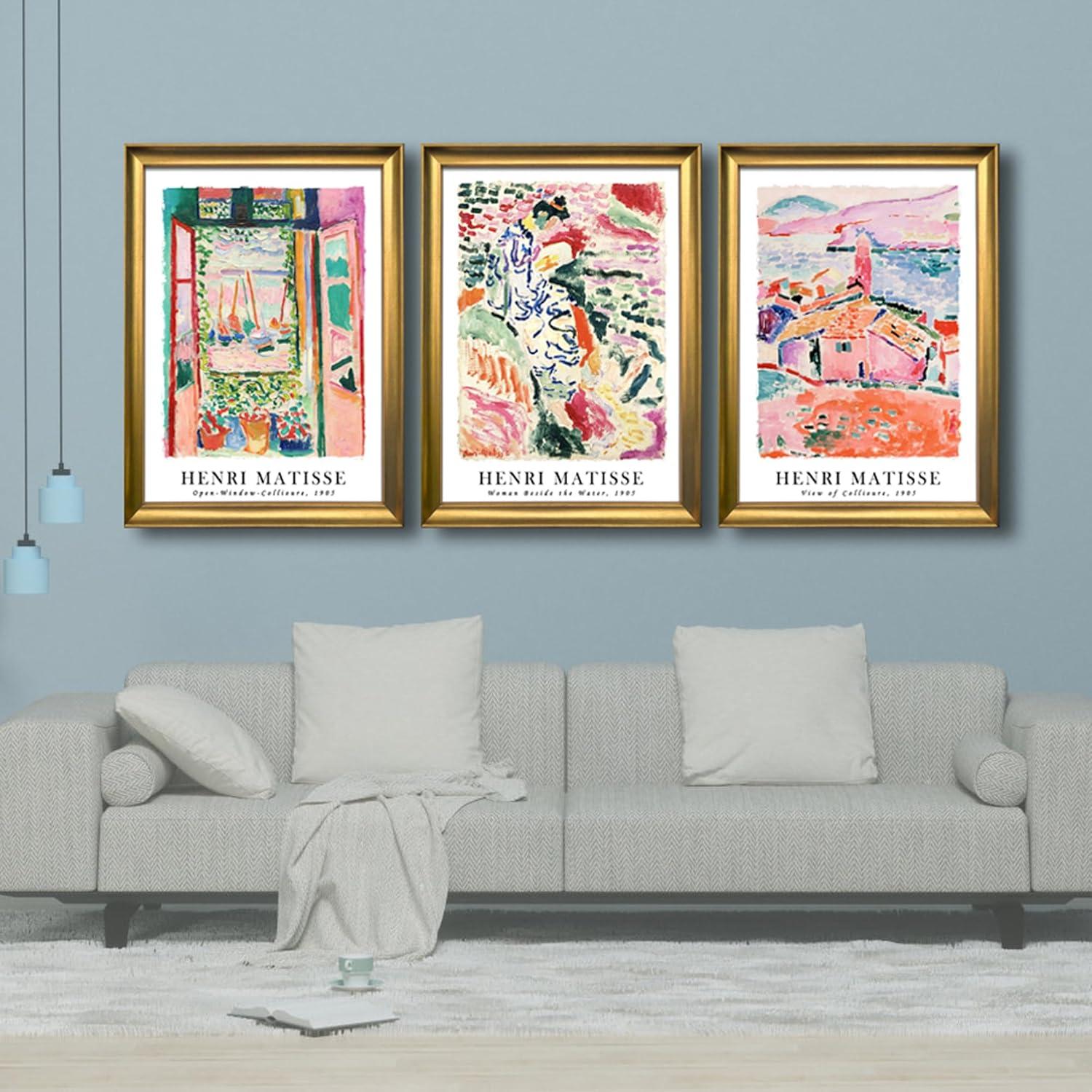 imageWieco Art Virtual Bundles Large Framed Wall Art by Henri Mattise Abstract Colorful Art Matisse Posters Canvas Prints for Wall and Home Office Decorations Bronze Gold Frame