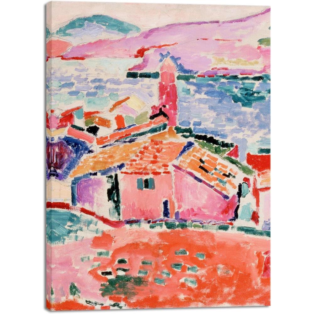 imageWieco Art Framed Wall Art View of Collioure 1905 by Henri Mattise Abstract Colorful Art Matisse Posters Canvas Prints for Wall and Home Office Decorations Bronze Gold FramePink3