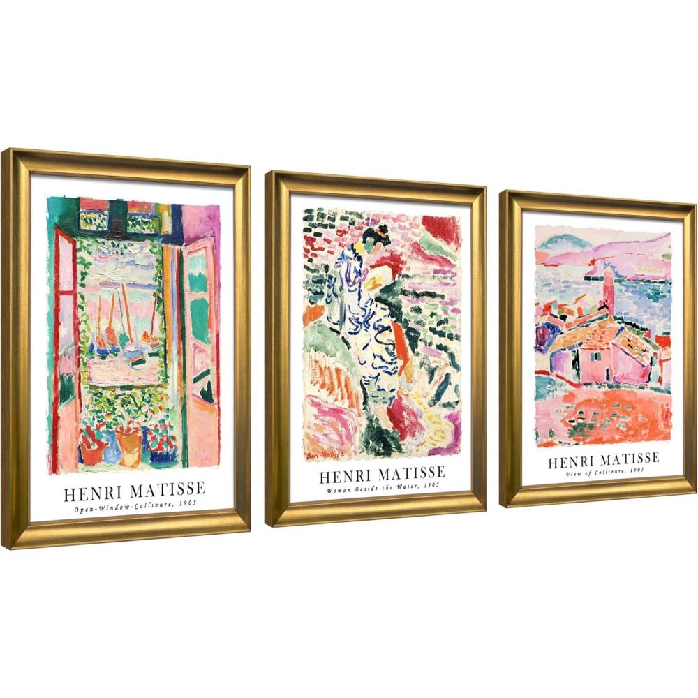 imageWieco Art Virtual Bundles Framed Wall Art by Henri Mattise Abstract Colorful Art Matisse Posters Canvas Prints for Wall and Home Office Decorations Bronze Gold Frame
