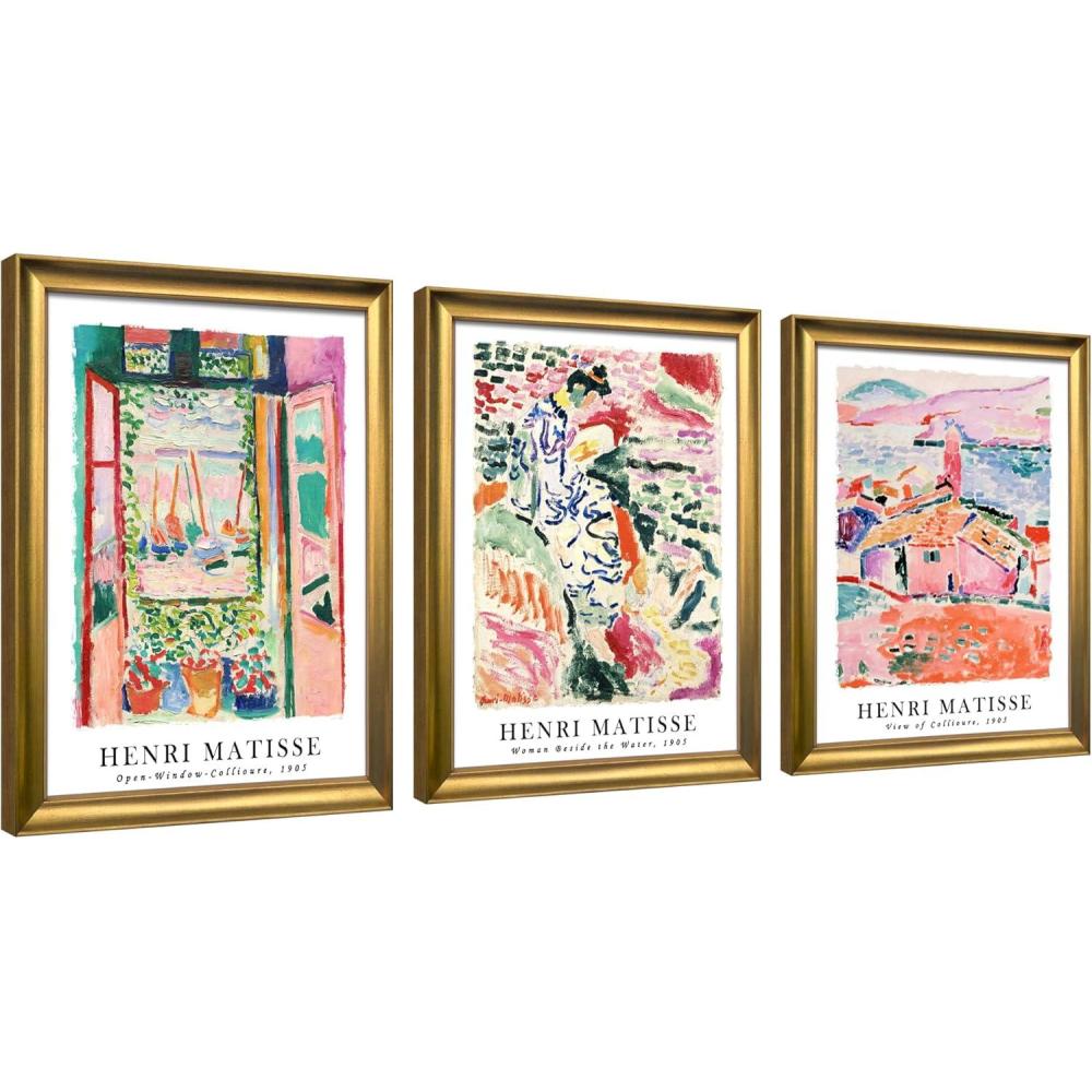 imageWieco Art Virtual Bundles Large Framed Wall Art by Henri Mattise Abstract Colorful Art Matisse Posters Canvas Prints for Wall and Home Office Decorations Bronze Gold Frame