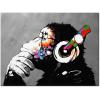 imageWieco Art Black Framed Monkey With Headphones Banksy Graffiti Art Abstract Canvas Paintings Prints Animal Canvas Wall Art for Wall Decor and Home decorations Office Decor32L x 24W