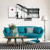 imageWieco Art Famous Canvas Paintings Wall Art Banksy Grafitti Girl with Red Balloon Modern Large 4 Piece Inspirational Grey Love Giclee Pictures Print Artwork for Dining Room Kitchen Home Office Decor