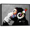 imageWieco Art Black Framed Monkey With Headphones Banksy Graffiti Art Abstract Canvas Painting Posters and Prints Animal Canvas Wall Art for Wall Decor and Home decorations