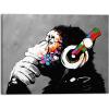 imageWieco Art Black Framed Monkey With Headphones Banksy Graffiti Art Abstract Canvas Paintings Prints Animal Canvas Wall Art for Wall Decor and Home decorations Office Decor48L x 36W