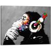 imageWieco Art Black Framed Monkey With Headphones Banksy Graffiti Art Abstract Canvas Paintings Prints Animal Canvas Wall Art for Wall Decor and Home decorations Office Decor32L x 24W
