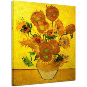 imageWieco Art Abstract Flowers Giclee Canvas Prints Wall Art Vase with Fifteen Sunflowers by Van Gogh Classic Oil Paintings Reproduction for Home Decor Modern Stretched and Framed Floral Picture24L x 20W