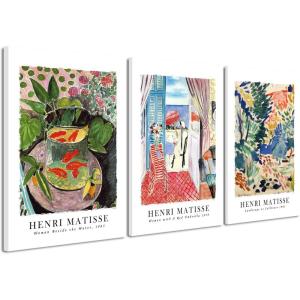imageWieco Art Canvas Wall Art Set of 3 Henri Matisse Aesthetic Posters Woman with A Red Umbrella Goldfish Landscape at Collioure Art Exhibition Matisse Prints Posters for Home Decorations20x28inchx3pcs50x70cmx3pcs
