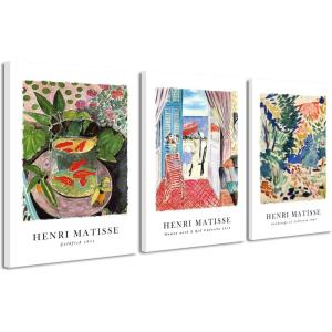 imageWieco Art Canvas Wall Art Set of 3 Henri Matisse Aesthetic Posters Woman with A Red Umbrella Goldfish Landscape at Collioure Art Exhibition Matisse Prints Posters for Home Decorations16x24inchx3pcs40x60cmx3pcs
