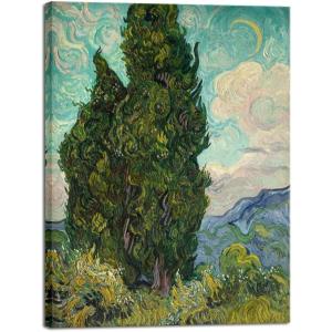 imageWieco Art Cypresses by Van Gogh Classic Canvas Prints Wall Art Famous Oil Paintings Green Tree Picture Ready to Hang for Home Decorations Modern Abstract Forest Landscape Artwork32L x 24W
