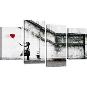 imageWieco Art Famous Canvas Paintings Wall Art Banksy Grafitti Girl with Red Balloon Modern Large 4 Piece Inspirational Grey Love Giclee Pictures Print Artwork for Dining Room Kitchen Home Office Decor