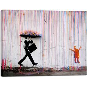imageWieco Art Framed Banksy Raining Day or Colorful Graffiti Street Famous Canvas Paintings Wall Art Modern Inspirational Grey Love Pictures Print Artwork for Home Office DecorGallery Wrapped