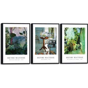 imageWieco Art Framed Canvas Wall Art Set of 3 Henri Matisse Posters The Terrace StTropez The Window Moroccan Landscape Matisse Prints Posters for Home Decorations Black Frame FHM0104060X3BF29T