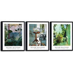 imageWieco Art Framed Canvas Wall Art Set of 3 Henri Matisse Posters The Terrace StTropez The Window Moroccan Landscape Matisse Prints Posters for Home Decorations Black Frame FHM0103040X3BF29T