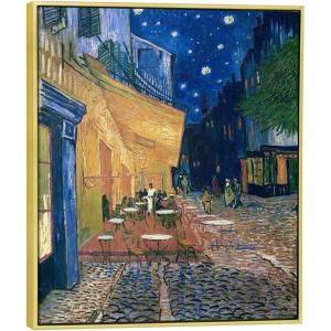 imageWieco Art Framed Wall Art Canvas Prints of Cafe Terrace at Night Canvas Prints Wall Art by Van Gogh Paintings Reproduction Abstract Artwork for Wall Decor Golden Frame17L x 13W