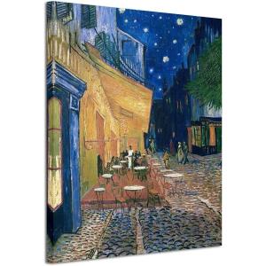 imageWieco Art Framed Wall Art Canvas Prints of Cafe Terrace at Night Canvas Prints Wall Art by Van Gogh Paintings Reproduction Abstract Artwork for Wall Decor Golden Frame32L x 24W