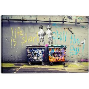 imageWieco Art Gallery Wrapped Canvas Prints Life is Short Chill the Duck Out Banksy Boys Artwork Reproduction Graffiti Poster Print on Canvas Wall Art for Bedroom Home Kitchen Decorations36L x 24W