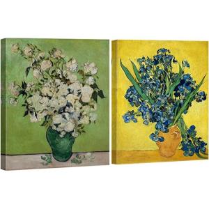 imageWieco Art Irises in Vase Floral Canvas Prints Wall Art by Van Gogh Classic Artwork Famous Oil Paintings Reproduction on Canvas for Bedroom Home Decor 2 Piece Modern Wrapped Giclee Flowers Pictures