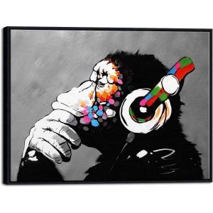 imageWieco Art Large Black Framed Monkey With Headphones Banksy Graffiti Art Abstract Canvas Painting for Home Decor Canvas Wall Art for Living Room Decoration Wall Decor ampamp Office Decor
