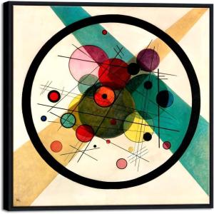 imageWieco Art Large Canvas Prints Wall Art Circles in a Circle 1923 by Wassily Kandinsky Classic Abstract Art Reproductions Canvas Wall Art for Living Room Home Decor Wall Decorations24x24inch60x60cm Black Frame