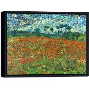 imageWieco Art Large Poppy Field June 1890 Canvas Print of Vincent Van Gogh Wall Art Paintings Reproduction Field Pictures Artwork for Wall Decor and Home Decorations16x12inch Black Frame