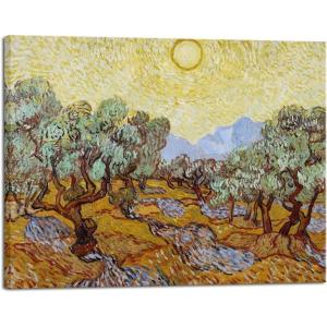 imageWieco Art Olive Trees with Yellow Sky and Sun Canvas Print of Vincent Van Gogh Famous Oil Paintings Reproduction Classic Pictures Artwork Canvas Prints Wall Art for Home Decorations32L x 24W