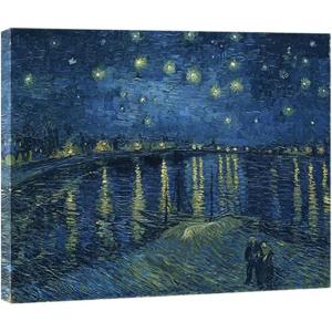 imageWieco Art Starry Night Over the Rhone by Van Gogh Classic Oil Paintings Reproduction Modern Seascape Giclee Canvas Prints Artwork on Canvas Wall Art Ready to Hang for Living Room Home Decorations16L x 12W