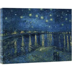 imageWieco Art Starry Night Over the Rhone by Van Gogh Classic Oil Paintings Reproduction Modern Seascape Giclee Canvas Prints Artwork on Canvas Wall Art Ready to Hang for Living Room Home Decorations48L x 36W