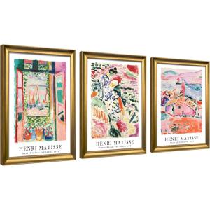 imageWieco Art Virtual Bundles Framed Wall Art by Henri Mattise Abstract Colorful Art Matisse Posters Canvas Prints for Wall and Home Office Decorations Bronze Gold Frame