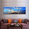 imageWieco Art 3 Piece Giclee Canvas Prints Wall Art Ocean Beach Pictures Paintings for Living Room Bedroom Home Office Decorations Bridge Under Sunset Modern Stretched and Framed Blue Landscape Artwork