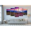 imageWieco Art Mountains in Sunrise Extra Large 5 Panels Modern Gallery Wrapped Giclee Canvas Prints Artwork Purple Landscape Pictures Paintings on Canvas Wall Art for Living Room Home Decorations XL16x24inchx2pcs 16x32inchx2pcs 16x40inchx1pc
