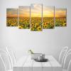 imageWieco Art Sunflowers Canvas Prints Wall Art Landscape Pictures Paintings Ready to Hang for Living Room Bedroom Home Office Decorations Modern 5 Panels Stretched and Framed Yellow FlowerYellow