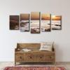 imageWieco Art The Rocky Sea Large Modern 5 Piece Giclee Canvas Prints Artwork Stretched and Framed Seascape Beach Pictures Paintings on Canvas Wall Art for Living Room Bedroom Home Decorations L14x24inchx2pcs 14x28inchx2pcs 14x32inchx1pc