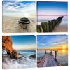 imageWieco Art Beach Pictures Canvas Wall Art Bathroom Decor Beach Seaview Wall Decor Ocean Nautical Bathroom Pictures Canvas Painting Bedroom Art Bathroom Accessories Coastal Themed Home Decorations20x20inchx4pcs50x50cmx4pcs