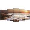 imageWieco Art The Rocky Sea Large Modern 5 Piece Giclee Canvas Prints Artwork Stretched and Framed Seascape Beach Pictures Paintings on Canvas Wall Art for Living Room Bedroom Home Decorations L14x24inchx2pcs 14x28inchx2pcs 14x32inchx1pc
