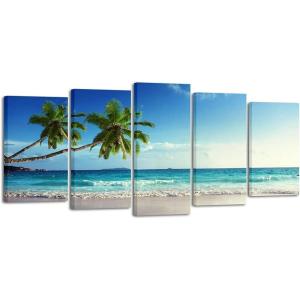 imageWieco Art 5 Panels Ocean Sea Beach Canvas Wall Art for Home Decor Blue Sea Artwork Picture Print on Canvas Seascape Wall Decor for Living Room Home Hotel Decorations14x24inchx2pcs 14x28inchx2pcs 14x32inchx1pc