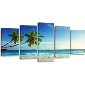 imageWieco Art 5 Panels Ocean Sea Beach Canvas Wall Art for Home Decor Blue Sea Artwork Picture Print on Canvas Seascape Wall Decor for Living Room Home Hotel Decorations10x16inchx2pcs 10x20inchx2pcs 10x24inchx1pc