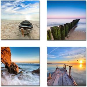 imageWieco Art Beach Pictures Canvas Wall Art Bathroom Decor Beach Seaview Wall Decor Ocean Nautical Bathroom Pictures Canvas Painting Bedroom Art Bathroom Accessories Coastal Themed Home Decorations12x12inchx4pcs30x30cmx4pcs