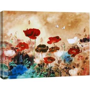 imageWieco Art Blooming Poppies Canvas Prints Wall Art Colorful Flowers Pictures Paintings for Living Room Bedroom Bathroom Home Decorations Modern Stretched and Framed Pretty Floral Giclee ArtworkMulti