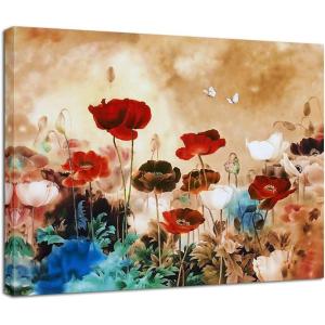 imageWieco Art Blooming Poppies Canvas Prints Wall Art Colorful Flowers Pictures Paintings for Living Room Bedroom Bathroom Home Decorations Modern Stretched and Framed Pretty Floral Giclee ArtworkMulticolor