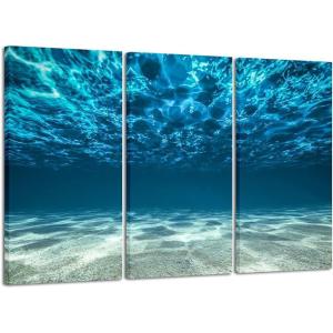 imageWieco Art Blue Ocean Bottom Large Canvas Wall Art for Living Room Beach Theme for Bedroom Wall Decor Seaview Pictures Painting On Canvas Modern Giclee Canvas Prints Artwork for Home Decorations