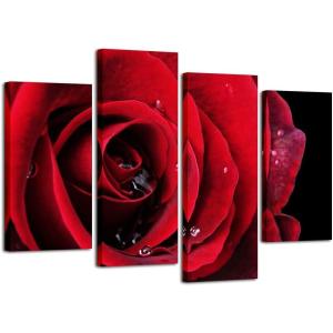 imageWieco Art Blue Rose with Dew Canvas Wall Art Abstract Romantic Flower Pictures Paintings Wall Art for Living Room Bedroom Decorations Wall Decor Large 4 Panels Modern Canvas Prints Artwork12x24x2pcs  12x32x2pcsinch