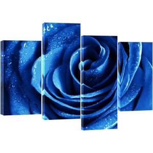 imageWieco Art Blue Rose with Dew Canvas Wall Art Abstract Romantic Flower Pictures Paintings Wall Art for Living Room Bedroom Decorations Wall Decor Large 4 Panels Modern Canvas Prints Artwork12x24inchx2pcs  12x32inchx2pcs