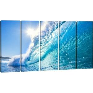 imageWieco Art Canvas Prints Wall Art Sea Waves Pictures Paintings Ready to Hang for Living Room Bedroom Home Office Decor Extra Large Modern Gallery Wrapped Giclee Seascape Beach Photo Artwork XL 5pcs12x36inchx5pcs 30x90cmx5pcs